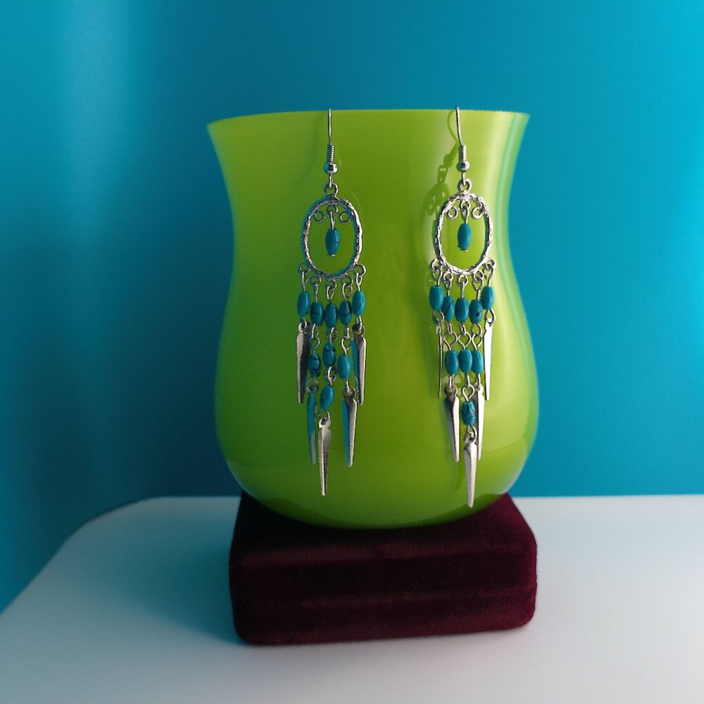 Turquoise/silver chandelier dangle earrings
